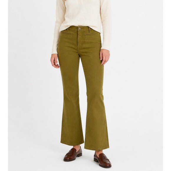 J.Crew Pants - J.Crew High-Rise Flare Pants Womens 29 Tall Olive Green Stretch Cotton Twill